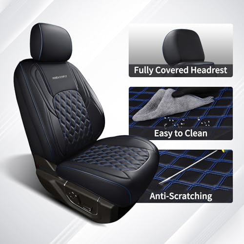 Huidasource Truck Seat Covers Fit for Chevy Silverado GMC Sierra 1500 2007-2013 & 2019-2025, 2500HD 3500HD 2020-2025 Crew Double Extended Cab Pickup Leather Car Seat Cover (Full Set/Black&Blue) - color: Black&Blue, size: Full Set 2007-2013&2019-2025 (Flat