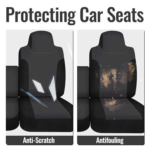 40/60 Split Bench Design Front Seat Cover for Isuzu NPR 1995-2005, Knitted Fabric with Soft Foam Lining, Breathable Seat Protector-Balck