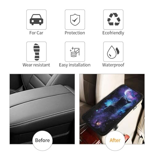 Universal Car Center Console Cushion Pad, Cute Cat and Moon Soft Waterproof Car Center Console Cover Auto Armrest Seat Box Cover Protector for Most Vehicle SUV Truck Car - color: Cute Cat And Moon
