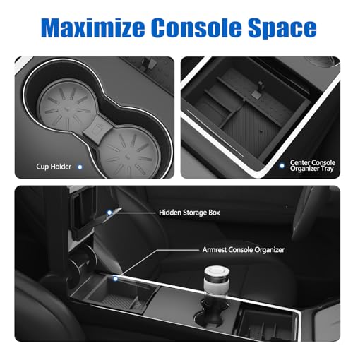 Center Console Organizer Fit For Tesla Model Y Juniper（2025-2026）& Model 3 Highland （2024-2026） Double Layer Silicone Slide Smoothly New Model Y/3 Accessories, 5 Pcs