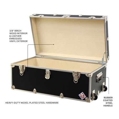 Rhino Trunk & Case Large Essential Trunk With Wheels 32”x18”x14”, 1000+ lbs Capacity - Many Colors. Strong, USA Made Summer Camp Footlocker, and Secure College Dorm Storage Chest