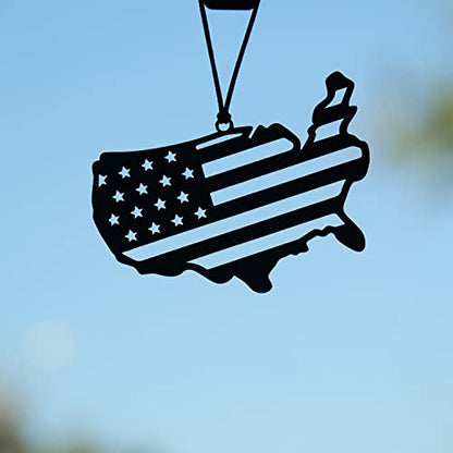Monssa Eagle Metal Rear View Mirror Accessorie - Black, American Flag Sign Siluette, Lightweight, Powder Coated, Unisex, Indoor, 1 Count - style: American Flag Sign Siluette