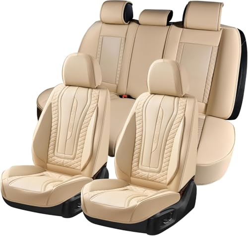Coverado 9912 Car Seat Covers Full Set, Front Seat Cover and Back Seat Covers for Cars, Faux Leather Waterproof Seat Covers, Car Seat Covers Universal for Most Vehicles (Beige, FullSet) - color: Beige, size: FullSet