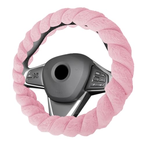 Luxury Fluffy Winter Car Steering Wheel Cover for Women, Steering Wheel Protector, 15" Fluffy Soft Breathable Warm Non-Slip Decoration, Twisted Fur Car Cover for Vehicles (Pink, Round) - color: Pink, size: Round