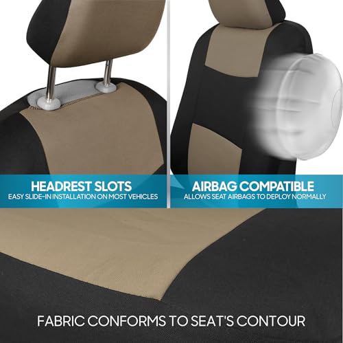 BDK PolyPro Seat Covers Full Set in Beige on Black – Front and Rear Split Bench Seat Covers for Cars, Easy to Install , Car Accessories for Auto Trucks Van SUV - color: Beige
