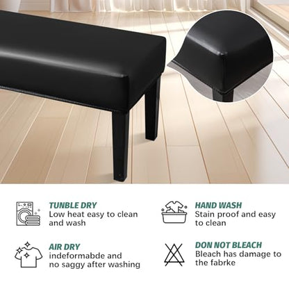 FUANGUI PU Waterproof Bench Cover, Stretch Dining Bench Cover for bedrooms, Living Rooms, Kitchens, Protector Chair Bench Piano Bench Seat Covers Stool Slipcover Removable, Washable - Black - color: Pu Black