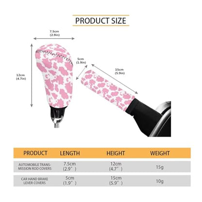 Pink Cow Print Car Gear Shift Knob Cover Set of 2, Non-Slip Handbrake Cover and Elastic Gear Shift Knob Cover Protector for Car SUV Protector - color: Pink Cow Print