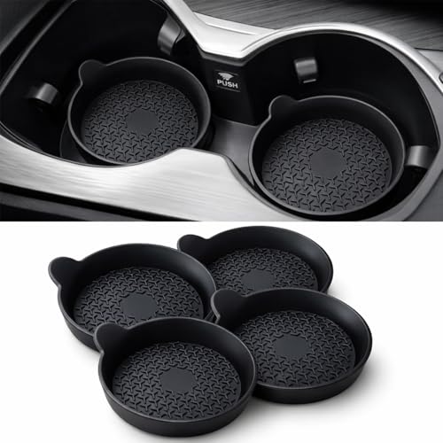 Car Cup Holder Coasters 4 Pack, Universal Silicone Cup Holder Insert, Non-Slip Cup Holder Liners, Waterproof Anti-Dust Cup Holder Accessories for Car Interior, Easy Clean (Black) - color: black