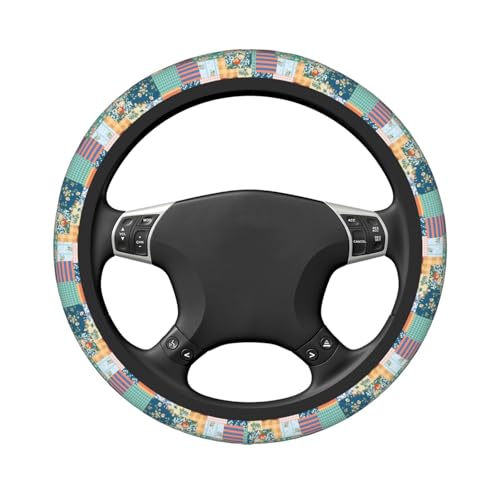 Boho Patch Elastic Steering Wheel Cover Non-Slip Breathable Steering Wheel Protector Fit Auto, SUVs, Truck - color: Boho Patch