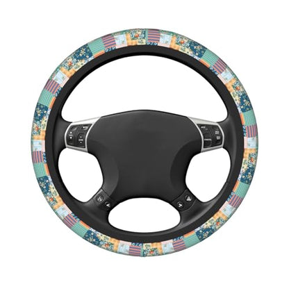 Boho Patch Elastic Steering Wheel Cover Non-Slip Breathable Steering Wheel Protector Fit Auto, SUVs, Truck - color: Boho Patch