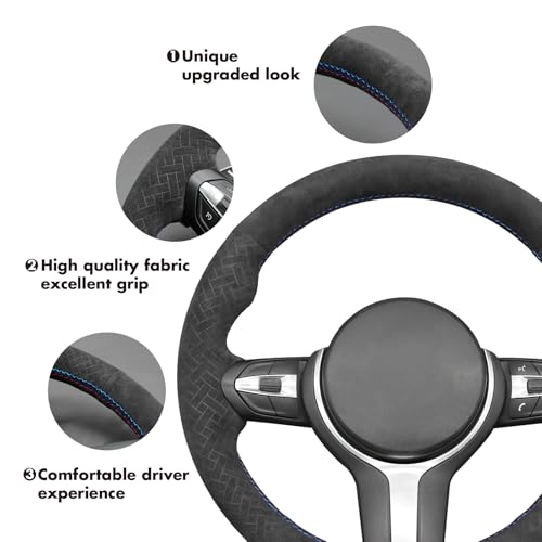 MEWANT Hand-Stitched Steering Wheel Cover for BMW (M Sport) F22 F23 F30 F34 F32 F33 F36 F10 F07 F12 F13 F06 F39 F25 F26 F15 F16, DIY Custom Fit Steering Wheel Wrap for BMW - color: 16:Woven IT-ALCAN + 3M thread