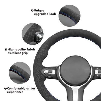 MEWANT Hand-Stitched Steering Wheel Cover for BMW (M Sport) F22 F23 F30 F34 F32 F33 F36 F10 F07 F12 F13 F06 F39 F25 F26 F15 F16, DIY Custom Fit Steering Wheel Wrap for BMW - color: 16:Woven IT-ALCAN + 3M thread