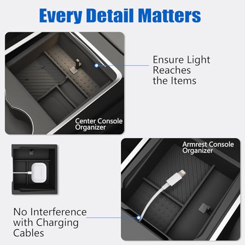Center Console Organizer Fit For Tesla Model Y Juniper（2025-2026）& Model 3 Highland （2024-2026） Double Layer Silicone Slide Smoothly New Model Y/3 Accessories, 5 Pcs