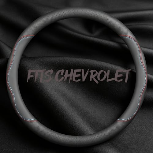 Leather Car Steering Wheel Cover, Breathable Laser-Perforated, Red-Blue Dual Lines, Premium Texture, 14.5-15 Inch for Chevrolet - color: Red and blue dual lines, size: For Chevy