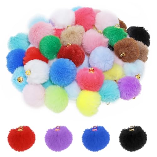 Tupalizy 50PCS Fluffy Pom Poms Charms Soft Fuzzy Faux Fur Puff Ball Pendant for Keychains Bracelets Earrings Jewelry Making Tassels Bags DIY Crafts Party Favors Gifts Accessories - color: Random Mixed Color