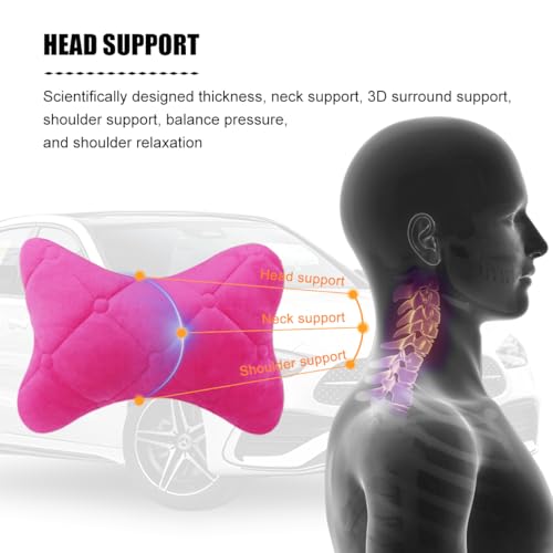 2PCS Car Headrest Pillow, Comfortable Ergonomic Design Vehicle Seat Neck Pillow for Driving Fatigue Relief, Soft Breathable Automotive Interior Head Rest Cushion Pad, Universal Fit (Pink) - color: Pink