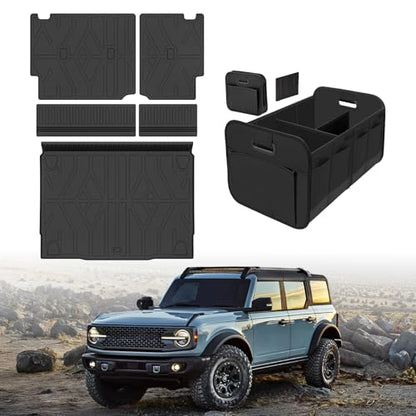 Cargo Trunk Mat with Backrest Mats for Ford Bronco 4 Door 2021-2025 2026,All Weather Protection TPE Heavy Duty Cargo Liner Bronco Accessories,Black - size: Ford Bronco 2021-2026