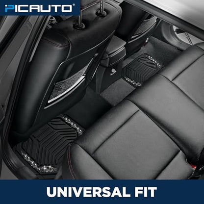 PIC AUTO Car Floor Mats, Black Sparkly Crystal Bling Glitter Car Mats Set, Front and Rear Heavy Duty Rubber Car Mats with Anti-Slip Backing, All Weather, Trim-to-Fit for Automotive SUVs, Sedan, Vans - color: Black Glitter