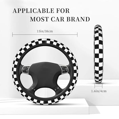 Black White Checkered Elastic Steering Wheel Cover Non-Slip Breathable Steering Wheel Protector Fit Auto, SUVs, Truck - color: Black White Checkered