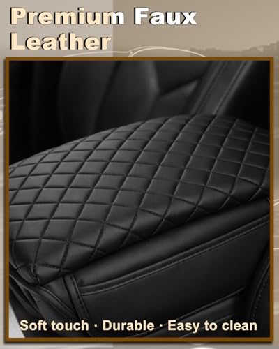 Armrest Cover for Jeep Wrangler JL Center Console Pad with Organizer Storage Pockets, Black Faux Leather Arm Rest Lid Cushion Accessories (2018-2026 Wrangler JL/Gladiator JT)