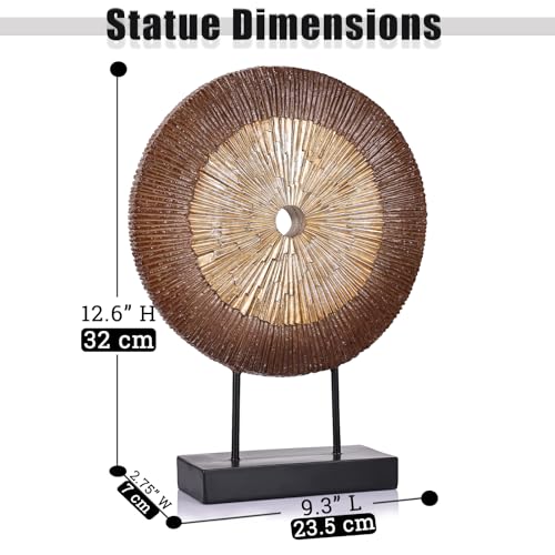 12" Tall Abstract Brown Gold Round Sculpture - Unique Wood Color Home Decoration for Above Cupboard Decor, Living Room Coffee Table, Console, Office, Entrance, Table Centerpieces (Brown Gold) - color: Brown Gold