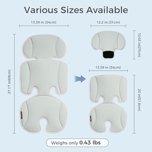 Momcozy Stroller Cooling Pad | Universal Soft Cooler Pad, Breathable & Adjustable Seat Liner | Detachable 2-Piece Cooling Cushion | Fits Strollers, Crib, High Chair, Swing - color: Light Gray