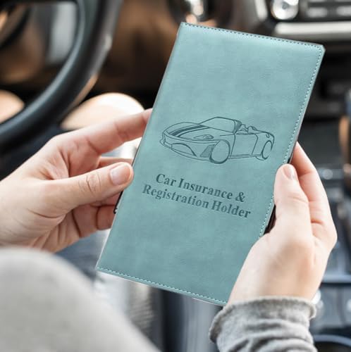 Leather Car Registration and Insurance Holder - Vehicle Glove Box Car Organizer,Auto Truck Comparment Accessories Case with Magnetic Closure for Driver License, Cards (Sky blue) - color: Sky blue