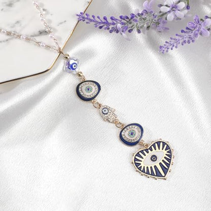 Blue Evil Eye Car Charm - Heart Evileye Rear View Mirror Hanging Ornament for Women, Suncatcher Car Accessory, Aesthetic Beaded Lanyards for Cars Window Balcony Decor - style: Blue Evil Eye
