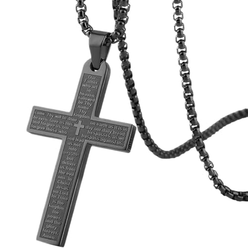 KITUREK Cross Necklace Pendant Car Mirror Hanging Accessories, Stainless Steel Cross Car Rear View Charm with Bible Verse for Car, Truck, Home, Hanging Cross Car Ornament for Men Women (Black) - color: Black