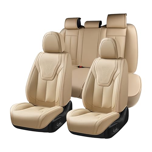 FLORICH Automotive Seat Covers, Beige Car Seat Cover Full Set, Luxury Faux Nappa Leather Automotive Seat Protectors, Car Seat Cushions Universal Fit for Most Sedans SUVs Trucks - Beige - color: Beige, size: Fullset