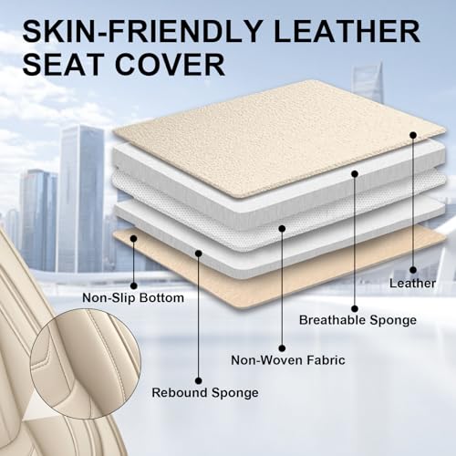 DHAEY Car Seat Covers for Lexus RX 350 2007-2025, Luxury Breathable Seat Cover, Nappa Leather, Wear-Resistant, Anti-Slip, Quick Installation, 2PCS Front, Beige