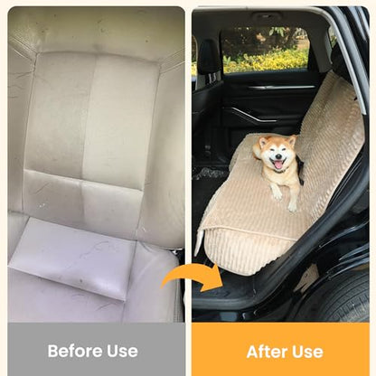 Dog Car Seat Cover for Front or Back Seat, Soft Flannel Pet Car Seat Protector with Waterproof Layer, Non-Slip Washable Dog Car Bed Mat for Travel (LightCoffee Back) - size: LightCoffee Back