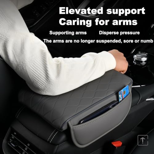 New Universal Car Center Console Cover with Side Pockets - Leather Armrest Cover, Waterproof Armrest Box Mat, Arm Rest Covering Car Interior Accessories Arm Rest Cushion for SUV/Truck/Vehicle (Black) - color: Black