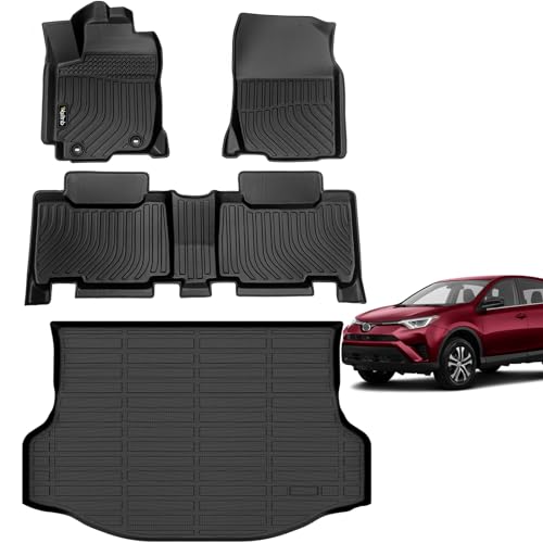 Wailtnb-Car Floor Mats & Cargo Trunk Liners Custom Fit for RAV4 2013-2018 (Not for Hybrid or Prime) All Weather Floor Mats for RAV4 Durable Floor Liners Accessories for RAV4 13-18 - style: 53|For RAV4|2013-2018|Set