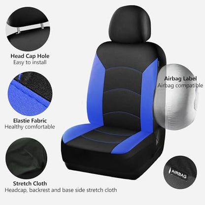 HChengkikz Car Seat Covers Full Set, Waterproof Neoprene Car Seat Covers, Airbag Compatible, All Season Protection Universal Fit Most Cars, Trucks, SUVs (Black + Blue) - color: Black Blue, size: Full Set