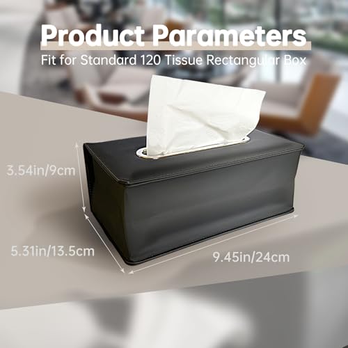 Car Tissue Holder, RSNGTA Rectangular Tissues Box Keep Vehicle Tidy, Premium PU Leather Car Seatback Napkin Holder for Standard 120 Tissues Size, Extra Large Tissue Box for Storage&Organization Black