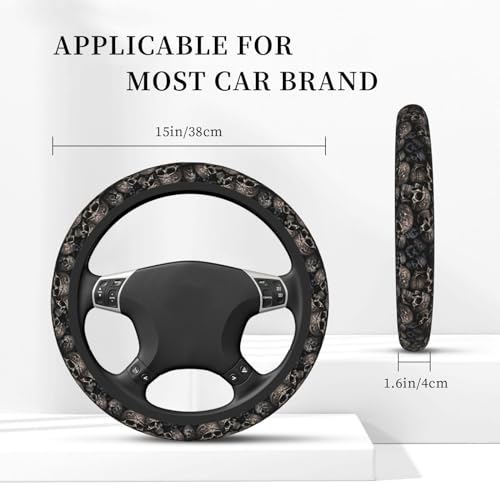 Gothic Black Skull Universal Steering Wheel Covers, Cute Car Accessories for Women Girls Car Truck - color: Gothic Black Skull2