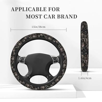 Gothic Black Skull Universal Steering Wheel Covers, Cute Car Accessories for Women Girls Car Truck - color: Gothic Black Skull2
