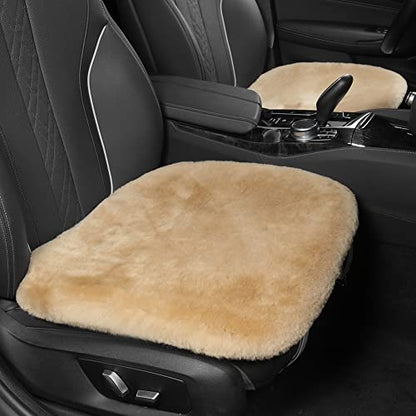 IRIWOOL Genuine Sheepskin Auto Seat Pad, Australian Soft Wool Seat Cover Breathable and Sweat-Wicking Comfort Warm Universal Fit,19.2 inch x19.2 inch (Front seat Cushion 1pc, Khaki) - color: Khaki, size: 1 Count (Pack of 1)