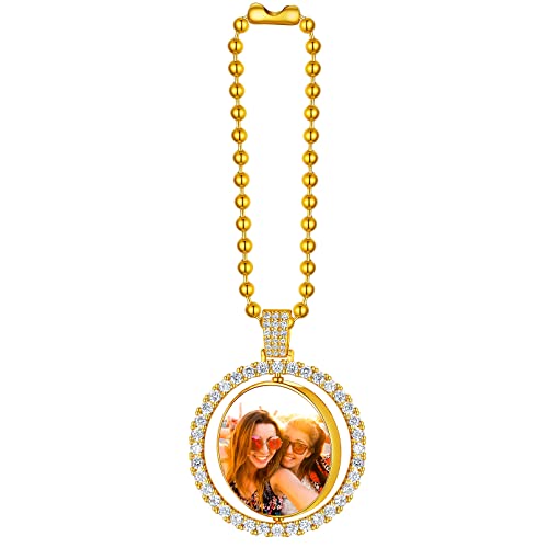 Custom4U Personalized Picture Car Charms for Rear View Mirror Custom Car Ornament Accessories Car Mirror Suspension Decoration Silver/Gold/Black Pendant Customized (Gift Box) - color: B-Medallion-Gold Color
