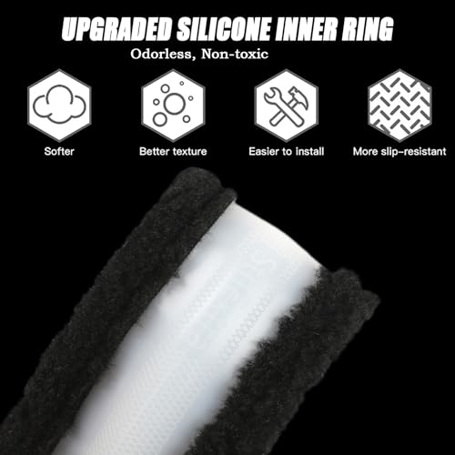 Fuzzy Warm Steering Wheel Cover for Winter, Soft Fleece Steering Wheel Cover for Women Men with Upgraded Silicone Inner Ring and Plush, Anti-Slip, Odorless Car Interior, Universal 14.5-15 Inch (Black)