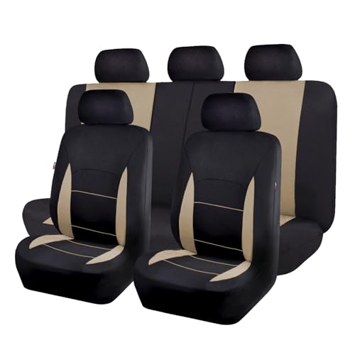 Flying Banner Car Seat Covers Set Beige Tan Front Seats Rear Bench Polyester car seat Protectors Easy installations Rear Bench Split Classic Man Lady - color: Black Beige