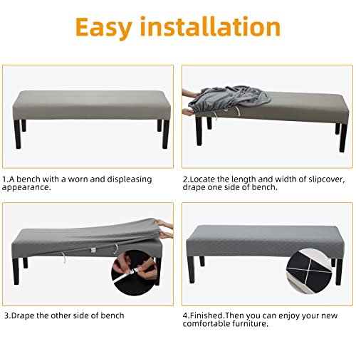 Fuloon Stretch Jacquard Dining Bench Cover - Anti-Dust Removable Bench Slipcover Washable Seat Cushion Protector for Bedroom, Kitchen, Hotel, Banquet (Light Gray) - color: Light Gray