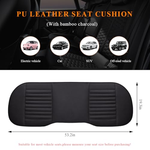 Leather Car Seat Cover, Breathable Rear Seat Bottom Cushion Pad Filling Bamboo Charcoal, Comfortable Anti-Slip Vehicle Long Bench Cover with Storage Pockets, Car Accessories (Black) - color: Black