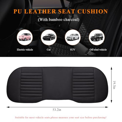 Leather Car Seat Cover, Breathable Rear Seat Bottom Cushion Pad Filling Bamboo Charcoal, Comfortable Anti-Slip Vehicle Long Bench Cover with Storage Pockets, Car Accessories (Black) - color: Black