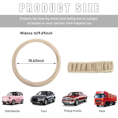 Wevdn Elastic Stretch Steering Wheel Cover, 15"×15" Microfiber Breathable Ice Silk Steering Wheel Protector, Anti-Slip Elastic Steering Wheel Cover for Men Women, Car Accessories (Beige) - color: Beige