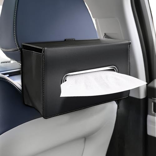 Car Tissue Holder, RSNGTA Rectangular Tissues Box Keep Vehicle Tidy, Premium PU Leather Car Seatback Napkin Holder for Standard 120 Tissues Size, Extra Large Tissue Box for Storage&Organization Black