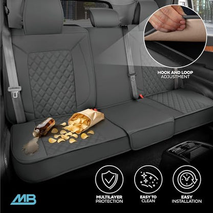 MotorBox Prestige Edition Napa Leather Seat Covers Full Set – Gray Car Seat Covers Front Seats and Back Car Seat Protector, Waterproof and Universal Fit for Most Small to Medium Autos, Trucks & SUVs - color: Charcoal Full Set