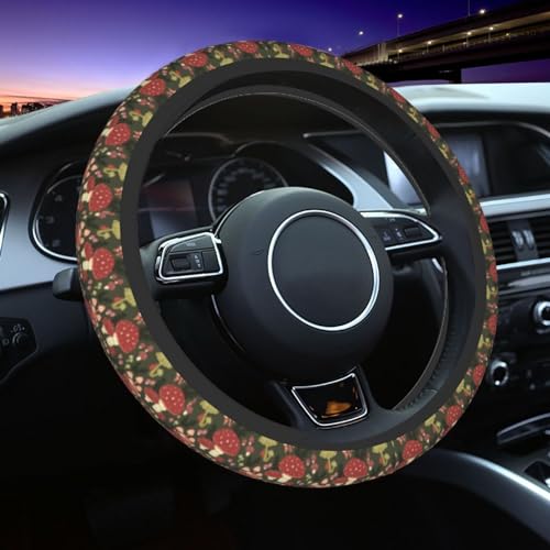 Mushroom Steering Wheel Cover Anti-Slip and Practical 14.5-15 Inch Universal Steering Wheel Cover with 2 Pieces Car Coasters Suitable for Men Women