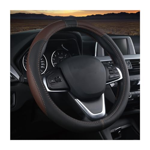 BESULEN Car Steering Wheel Cover, Soft Leather Steering Wheel Protector, Universal Non-Slip Steering Wheel Covers, Comfortable Grip Sweat-Absorbent, Automotive Interior Accessories - color: Black/Coffee